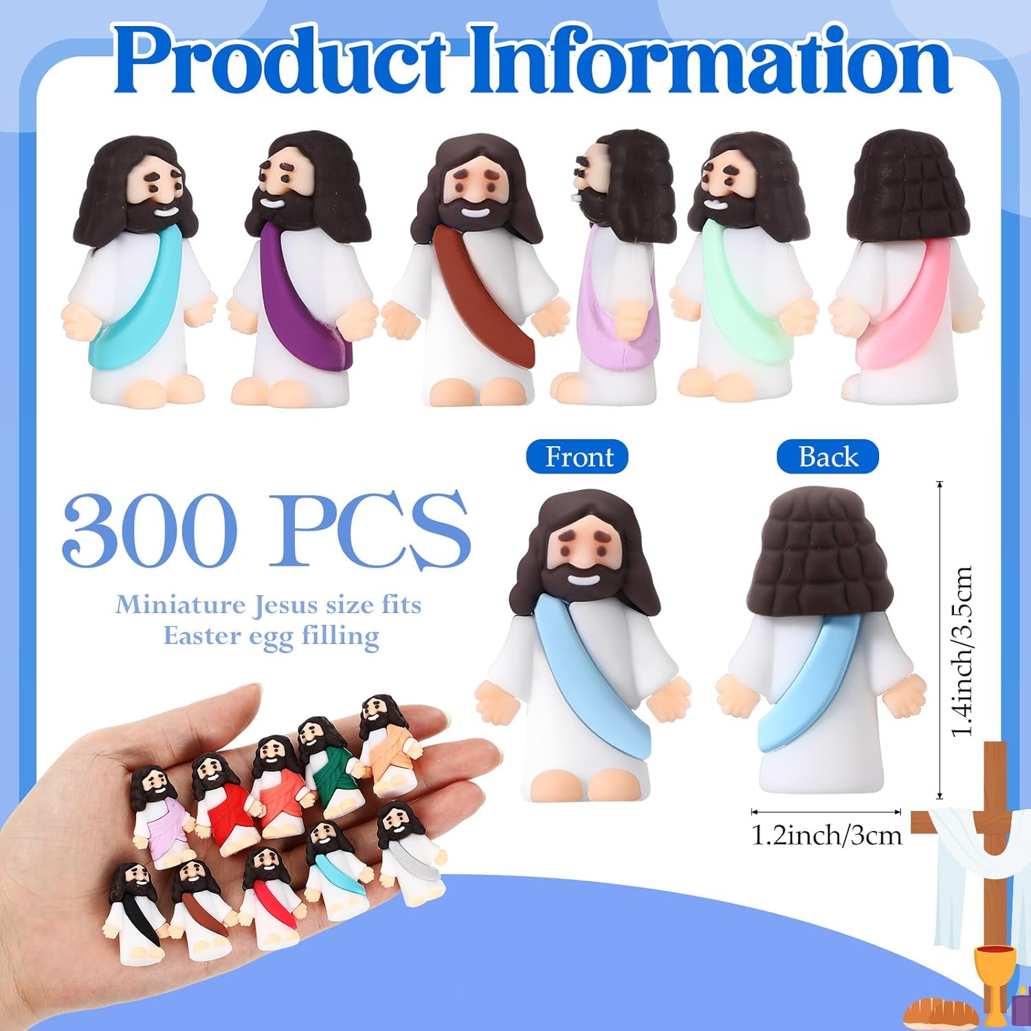 Bememo 300 Pcs Little Jesus Figures Bulk Original Design Mini Pocket Jesus Rubber Figurine to Hide and Seek Religious Party Favors Baptism Gifts(Comprehensive Colors)