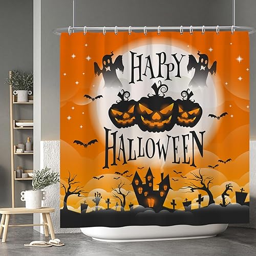 Miniatura 50 de Baocicco Juego de cortinas de ducha de fantasmas de Halloween, encantadores fantasmas de dibujos animados, divertidos trucos o tratos, cortinas de