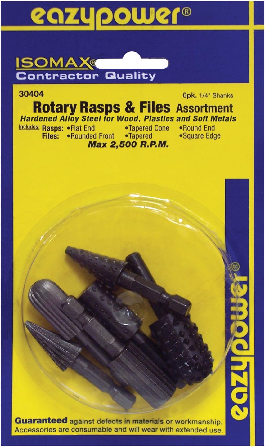 Eazypower 30404 Shank Rotary File and Rasp Assortment, 1/4", 6 Piece