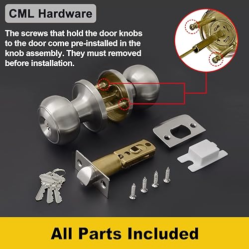 Miniatura 6 de CML Hardware Juego de pomos de puerta de entrada con llave, cerradura de puerta de entrada en acero inoxidable sólido para exterior e interior,
