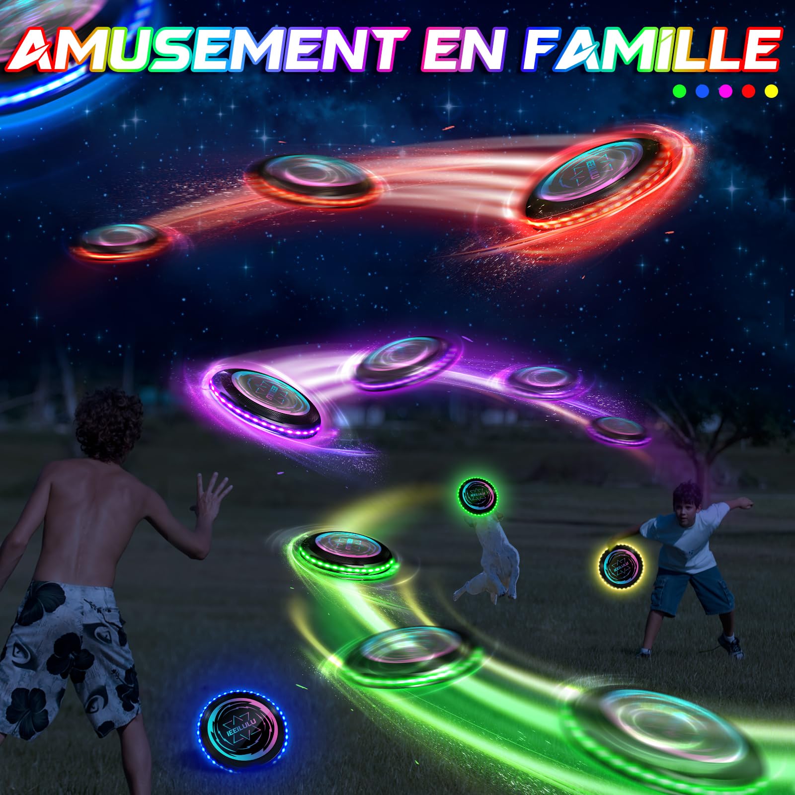 IEEILULU Disque Volant Lumineux, Ultimate Frisbee, Frisbee Lumineux avec 49 Lumières LED, Réutilisable, LED Disque Volant Compétition Funsport pour Adultes Enfants Plage Pelouse Extérieur