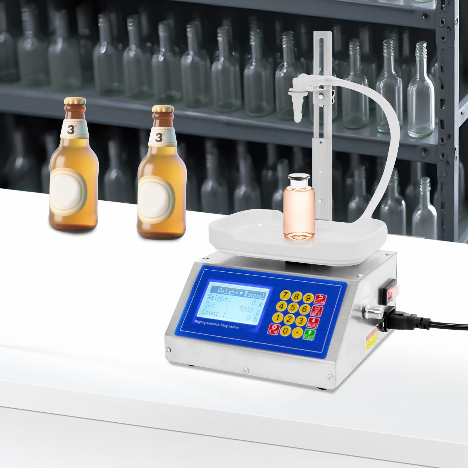 Riempitrice digitale 220 V, impianto di riempimento liquido con pompa a membrana e LCD, capacità 8 g-3 kg, altezza di riempimento 0-32 cm, per liquori, miele, olio, cosmetici, detergenti