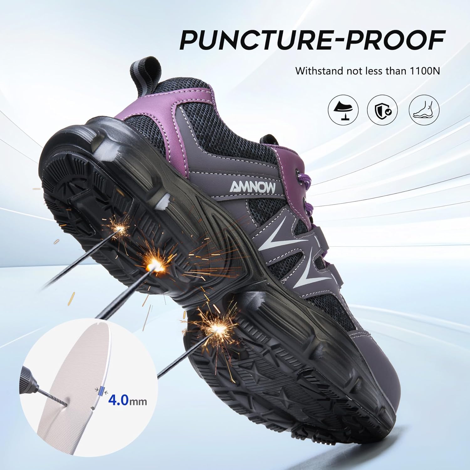 Hogent Steel Toe Shoes for Women Men Wide Non Slip Work Sneakers Indestructible Shoes Lightweight Breathable Construction Sneakers Puncture Proof Ergonomic Design