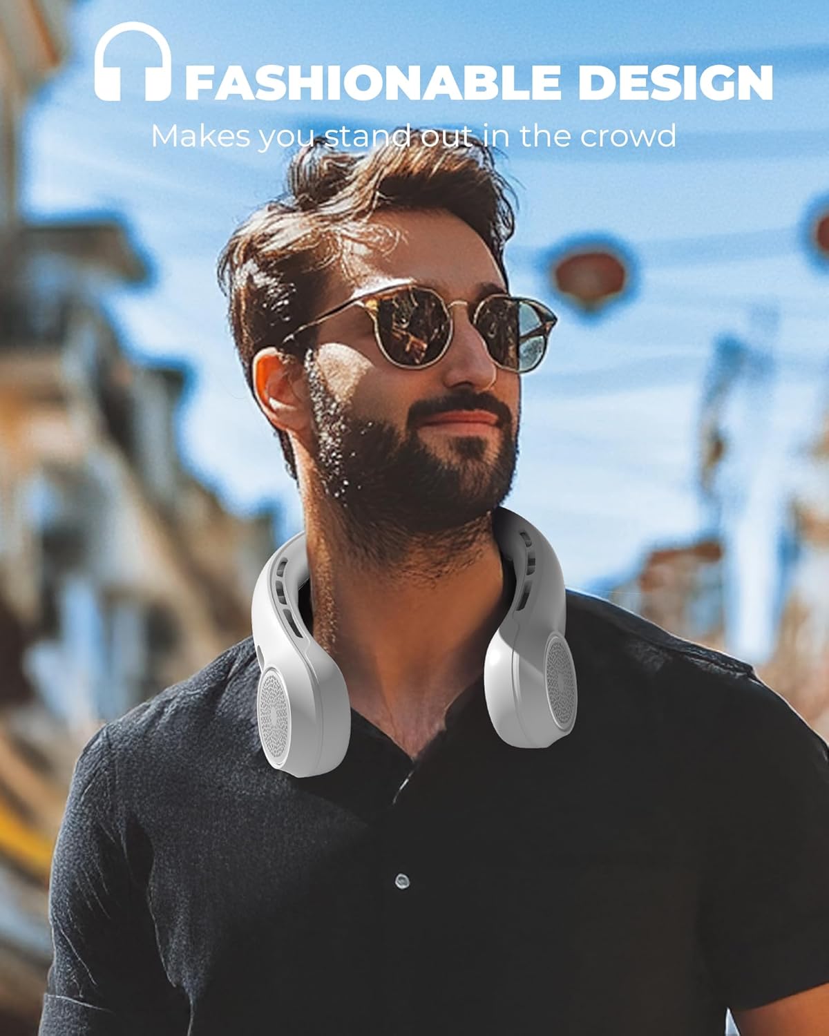 Neck Fan with 4000mAh Rechargeable Battery & LED Display, Portable Personal Cooler for Women/Men, 3-Speed Bladeless 360° Cooling Fans, Stylish Gift for Gym/Travel/Office, White