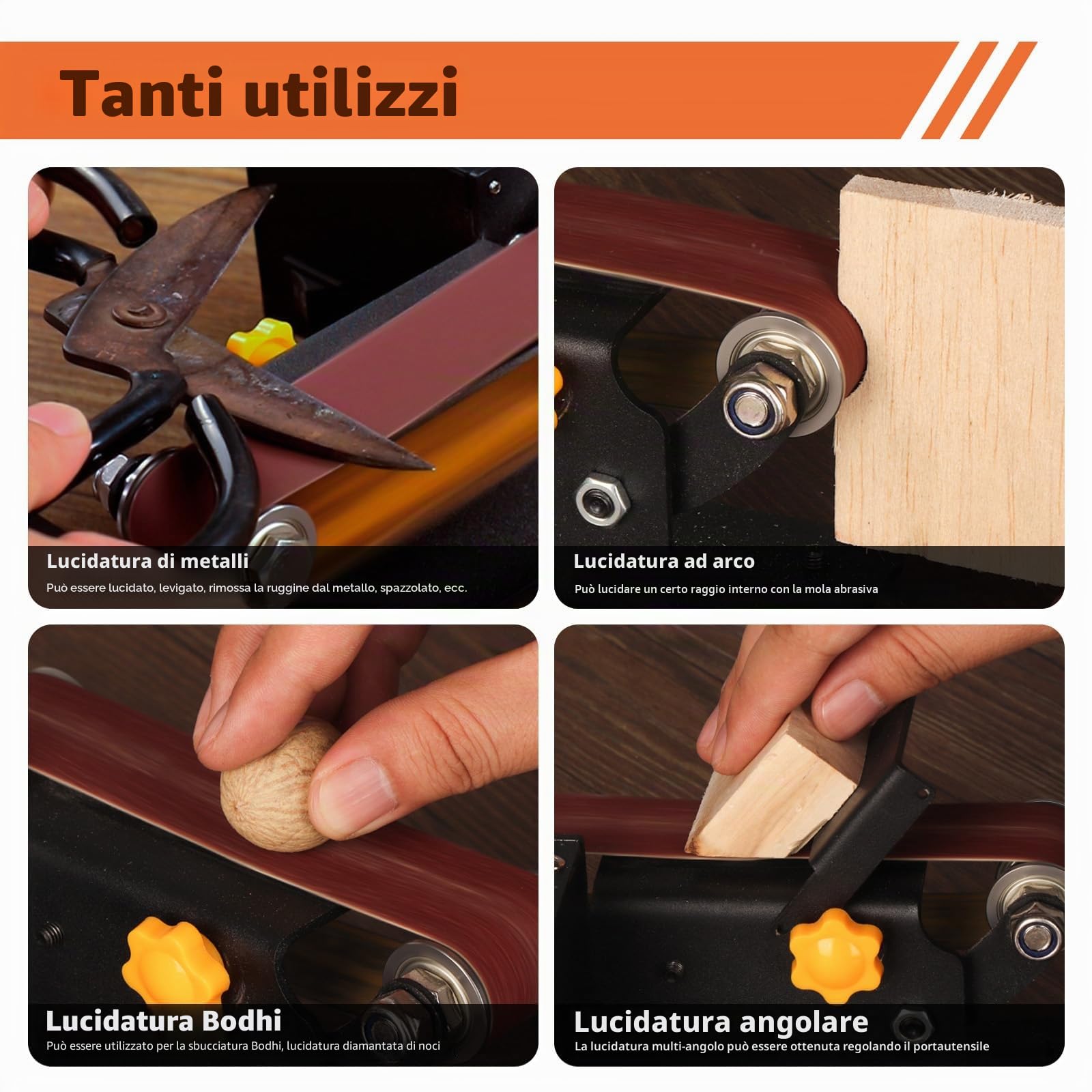 Levigatrice a Nastro Elettrica 7 Velocità con 10 Nastri Abrasivi per Metallo Legno Affilacoltelli