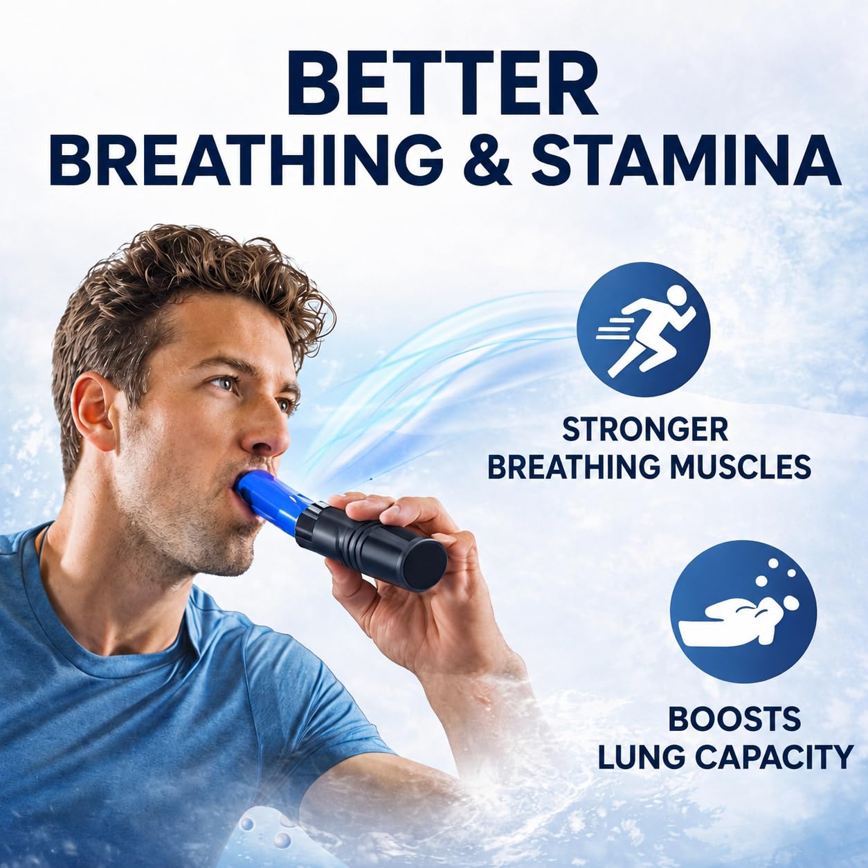 Allenatore Respiratorio Resistenza Regolabile | Respiratore Allenamento Polmoni | Breath Trainer Sport Fitness Yoga Nuoto | Esercizi Respirazione Diaframma Set 2 Pezzi Nero e Blu