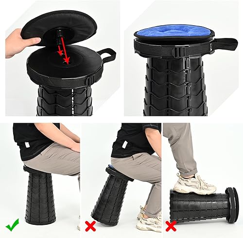 Miniatura 6 de Paquete de 2 taburetes plegables mejorados con cojín, taburete plegable retráctil, capacidad de carga máxima de 400 libras, taburetes telescópicos