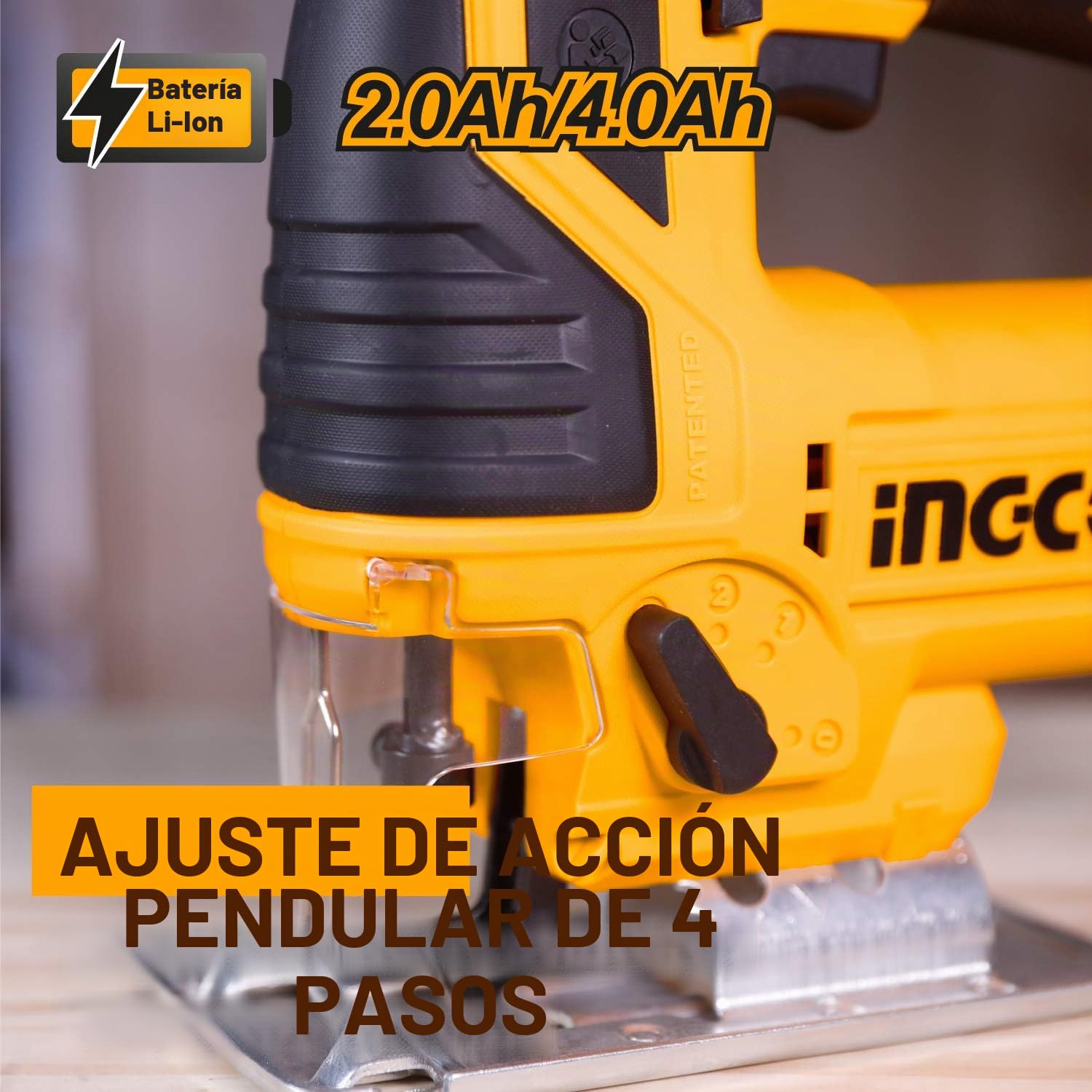 Sierra Caladora Inalámbrica INGCO 20V con Cuchilla de 5 piezas (Sin Batería)