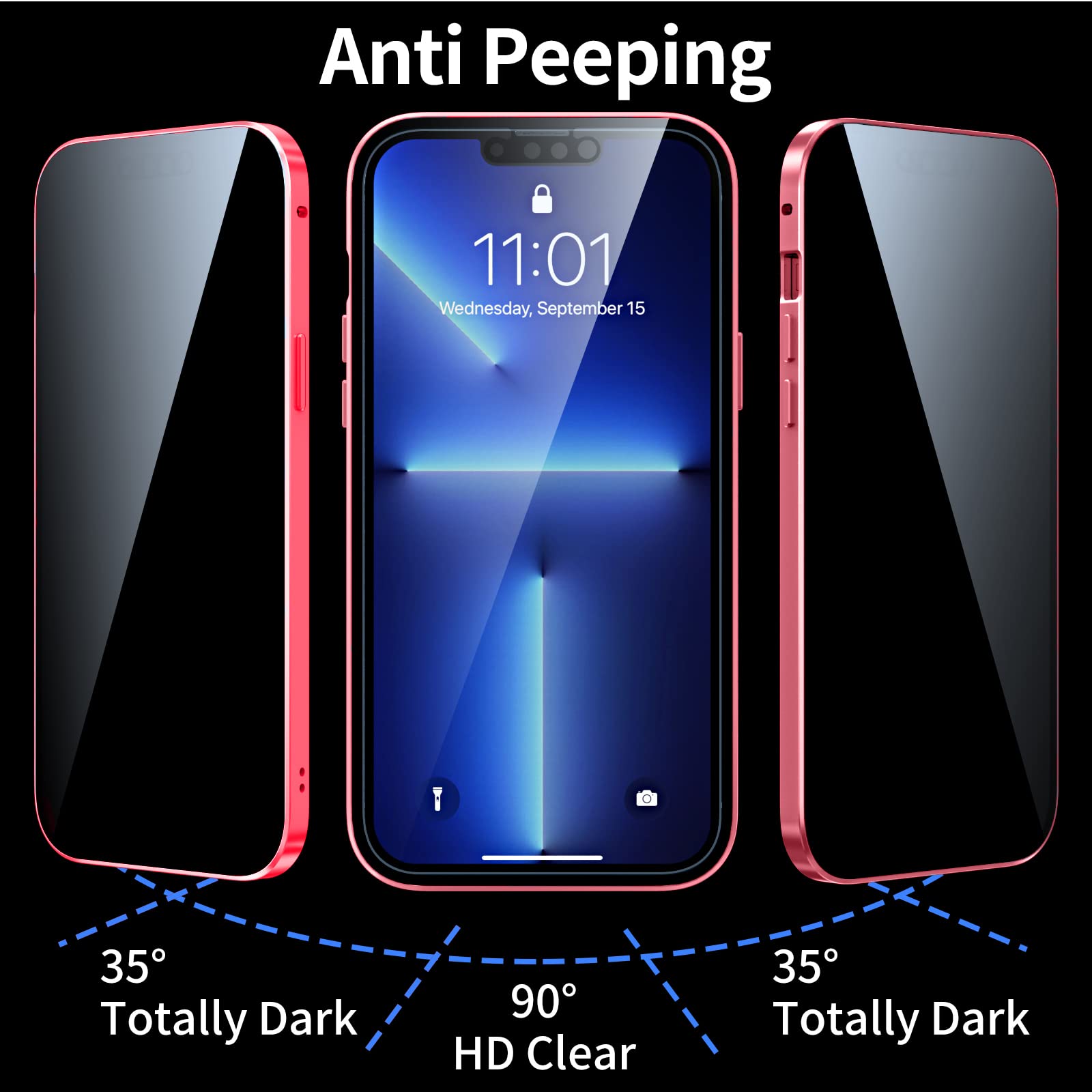 Guppy Compatible with iPhone 13 Pro Magnetic Case with Built in Privacy Screen Protector Anti Spy Tempered Glass Slim Metal Aluminum Shockproof Cover Hard Drop Proof Protective 6.1 inch Black