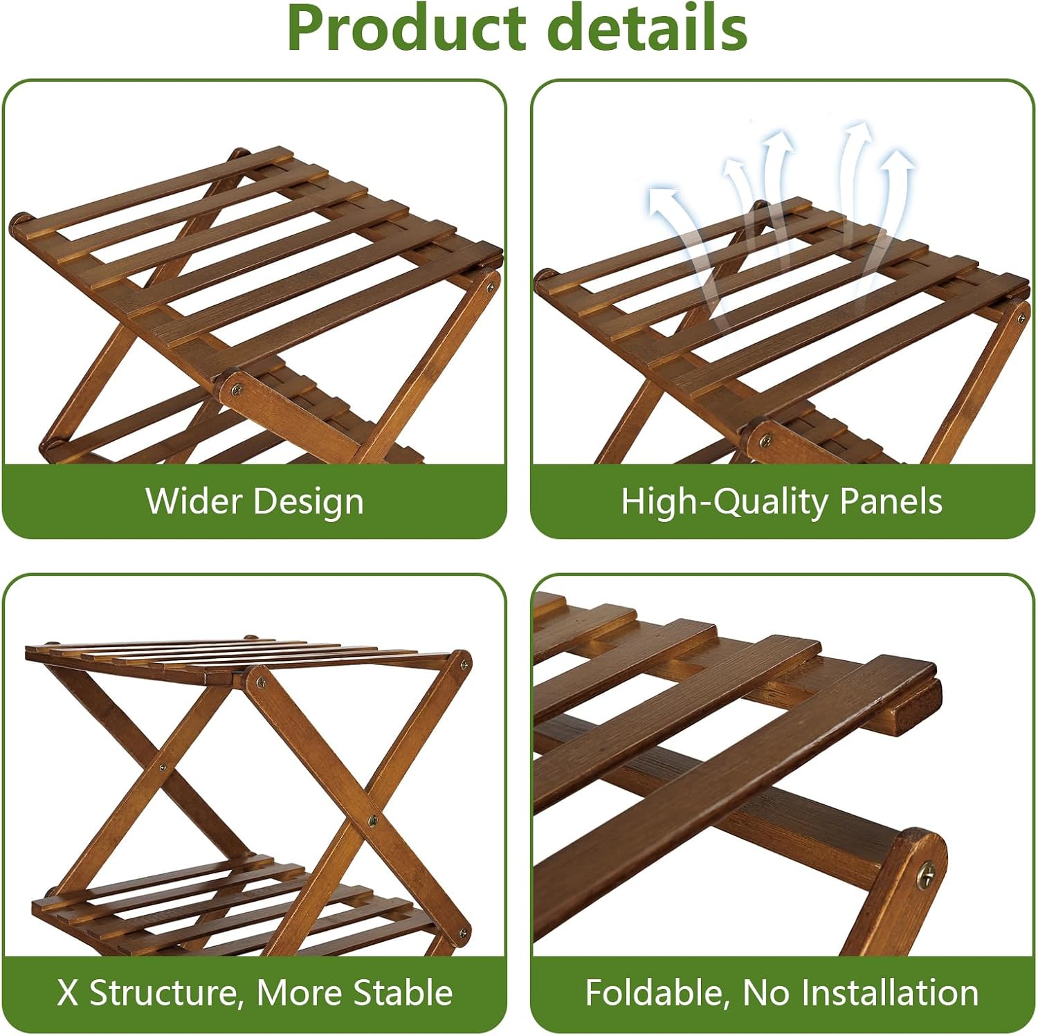 Shoe Rack, Foldable Bamboo Shoes Shelf for Small Spaces, Multifunctional Vertical Shoe Organizer Tall for Entryway, Closet, Corner, Bedroom, Hallway (Brown, 7 Layers)