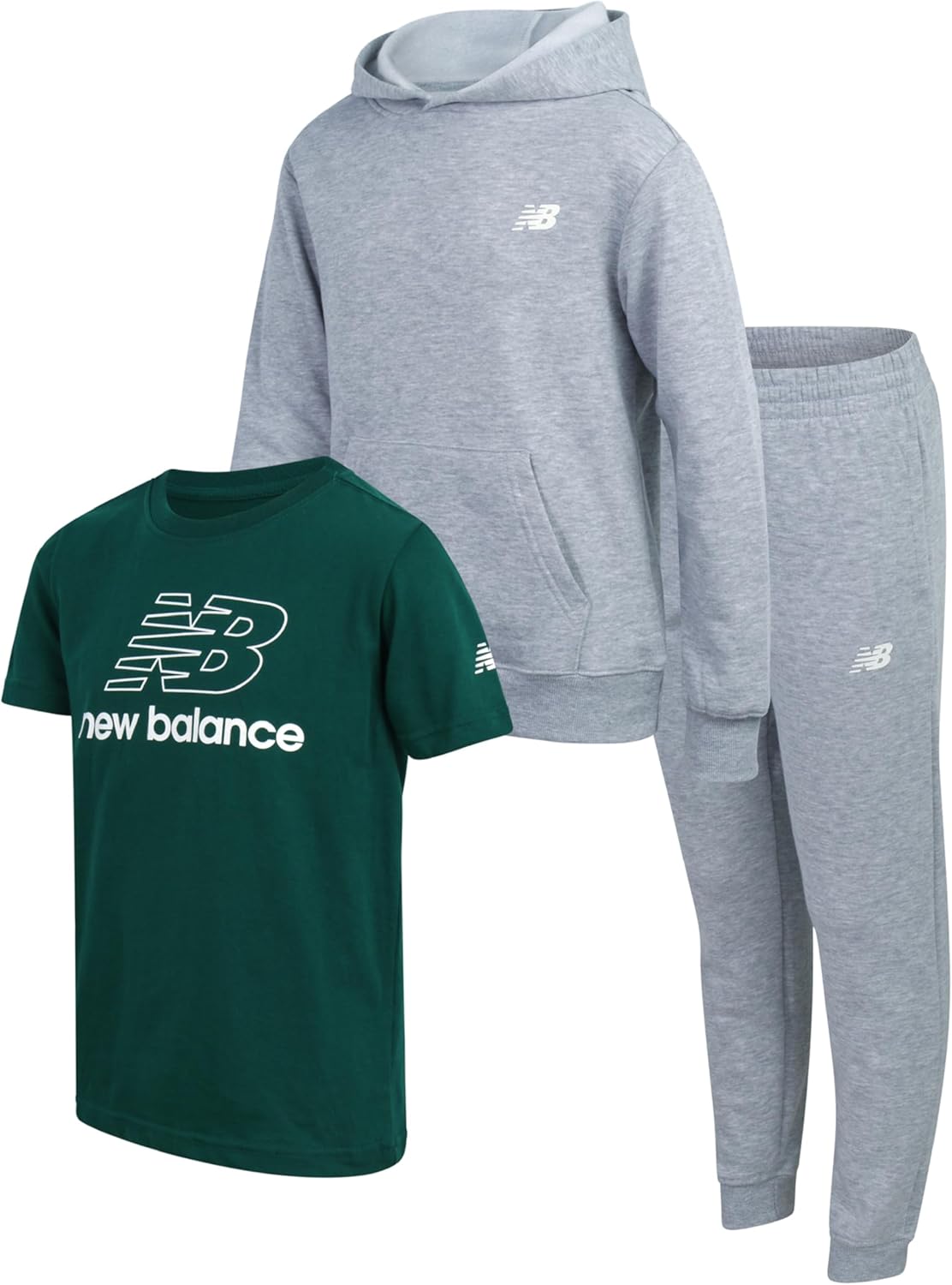 New Balance Boys Jogger Set - 3 Piece Outfit with Pullover Hoodie, Graphic Tee & Boys Jogger Pants - Athletic Outfit (4-12)