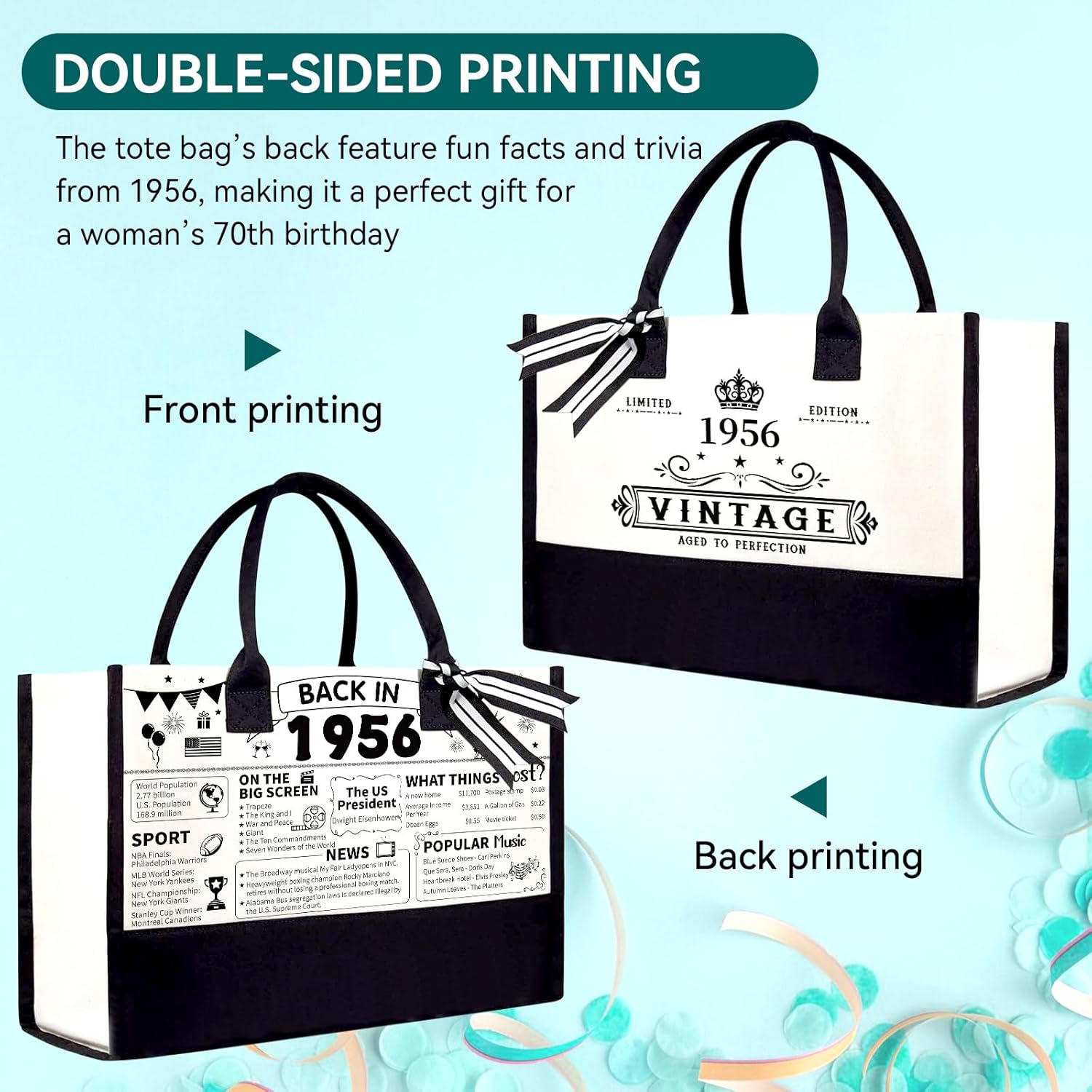 70th Birthday Gifts for Women Her- 4 pcs, Turning 70 Year Old Gifts, Decorations Canvas Beach Tote Bag & Makeup Bag, Unique Happy 70th Present for Her Mom Wife Friends - Image 4