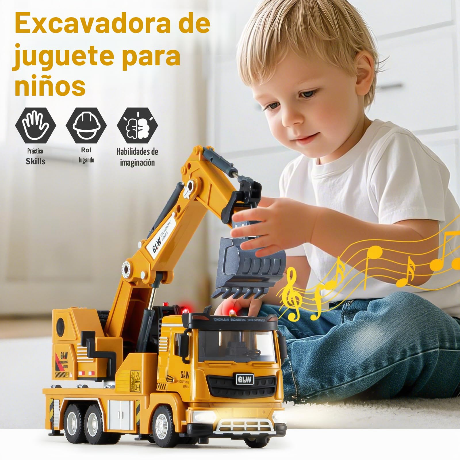 Tacobear Camión de Juguete 1:40 Transportador de Metal con Sonido y Luz Vehículos de Transporte Regalo Juguete para Niños 3 4 5 6 Años (Excavador)