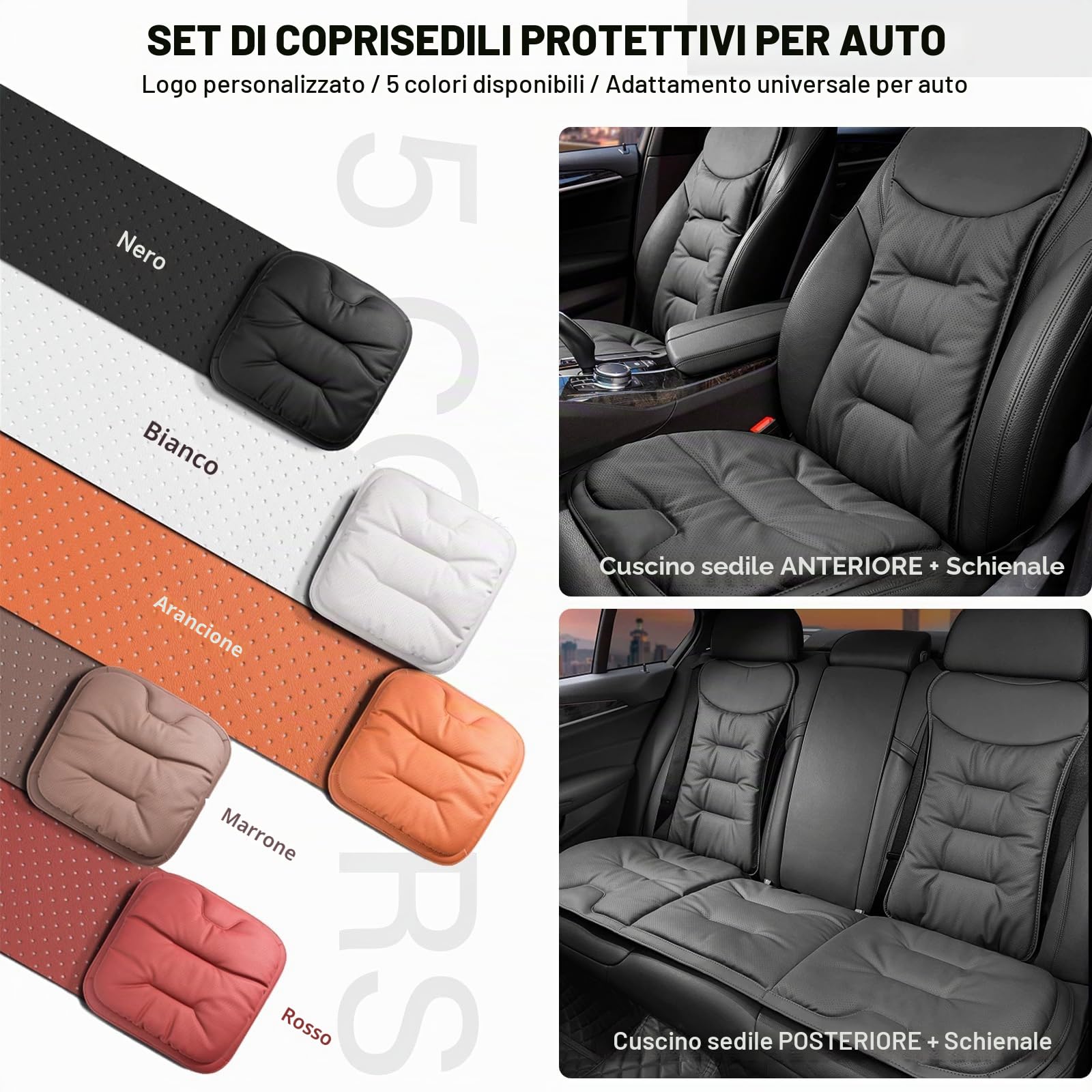 Cuscino per Sedile Auto Personalizzato con Supporto per Schiena, Logo Personalizzabile, Imbottitura Morbida in Cotone PP