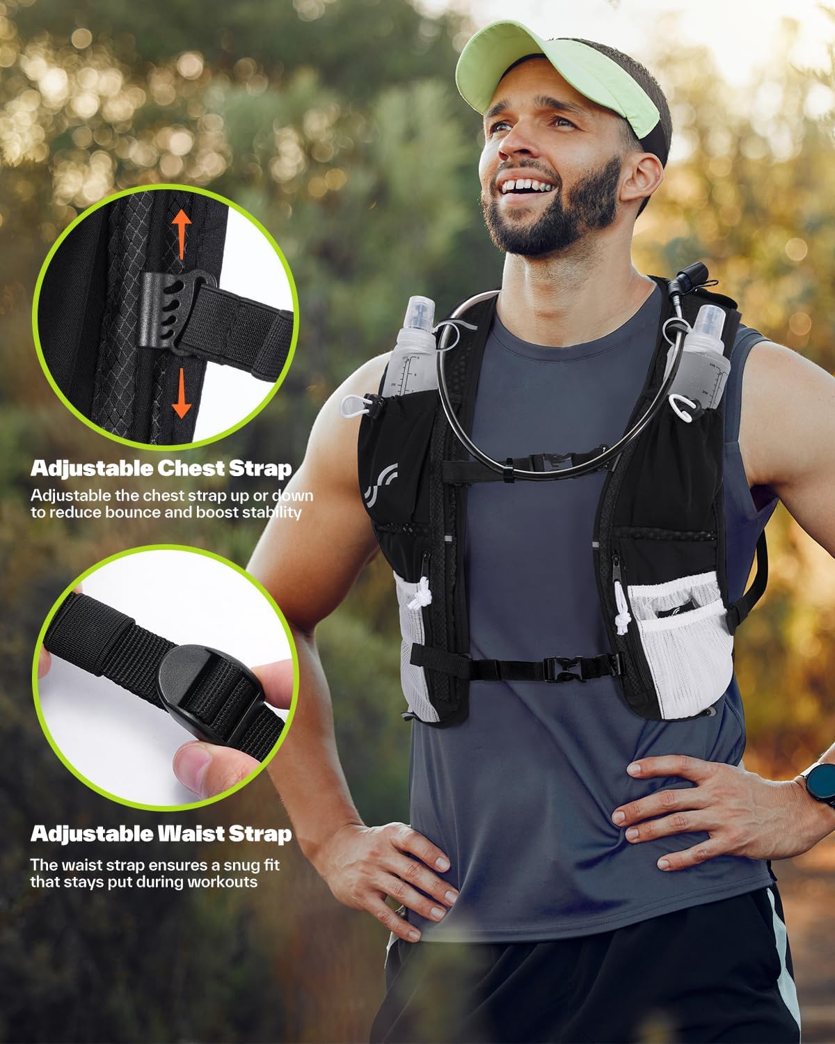 Sportneer Hydration Backpack: Running Vest with 1.5L Water Bladder & Reflective Strips - Lightweight Hydration Vest Backpack for Running Hiking Biking Cycling for Women Men - Image 6