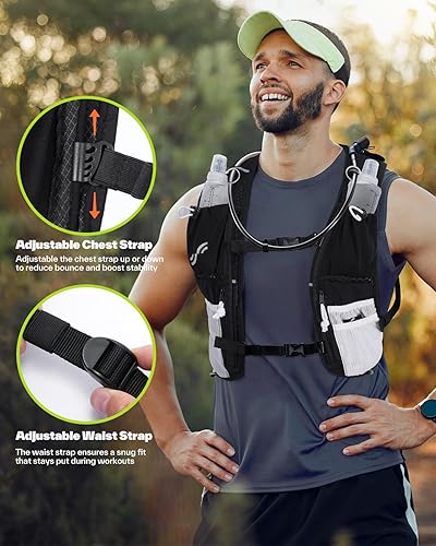 Miniatura 6 de Sportneer Mochila de hidratación chaleco para correr con vejiga de agua de 1.5 L y tiras reflectantes, chaleco de hidratación ligero para correr,