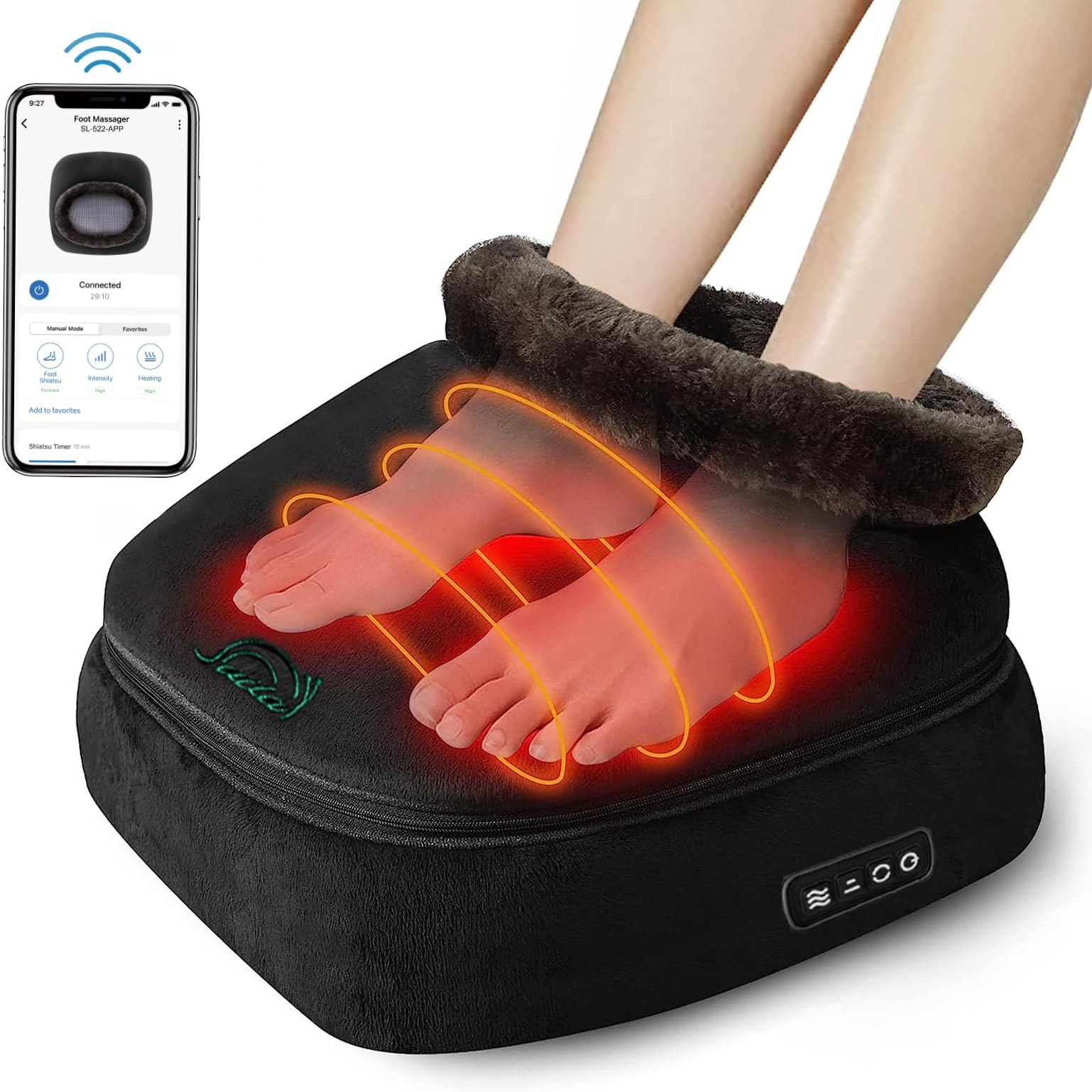 Snailax Foot Massager for Circulation and Pain Relief, Shiatsu Foot Massager Machine with 3 Adjustable Heating Levels, Foot Warmer Under Desk, Pain Relief, Gifts for Women,Men, App Control