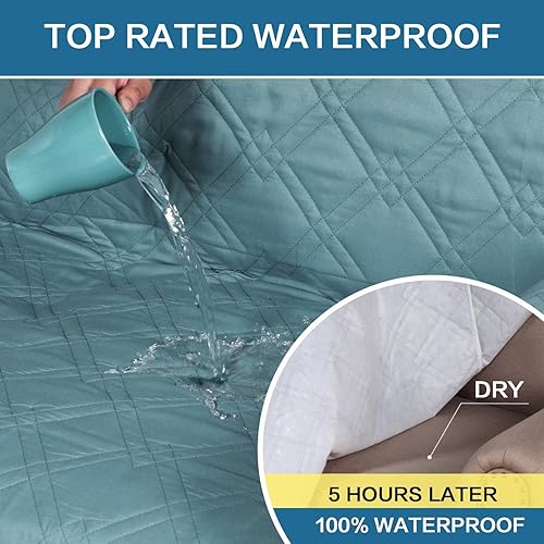 Miniatura 4 de H.VERSAILTEX Funda de sofá 100 % impermeable, lavable, funda de sofá antideslizante para 3 cojines, protector de muebles para mascotas con respaldo