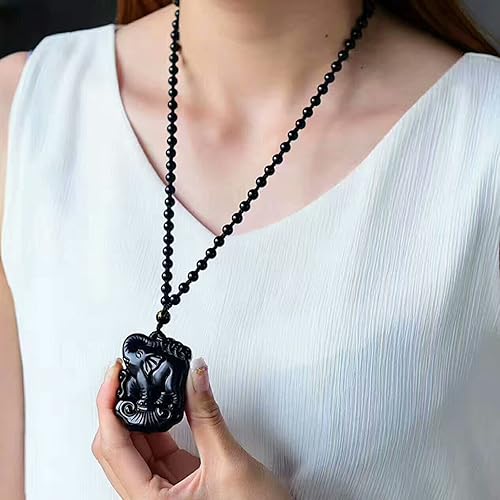 Miniatura 6 de Collar de obsidiana negra con dije de protección con cadena de cuentas extendida, collar de amuleto de piedra de cristal curativo para hombres y