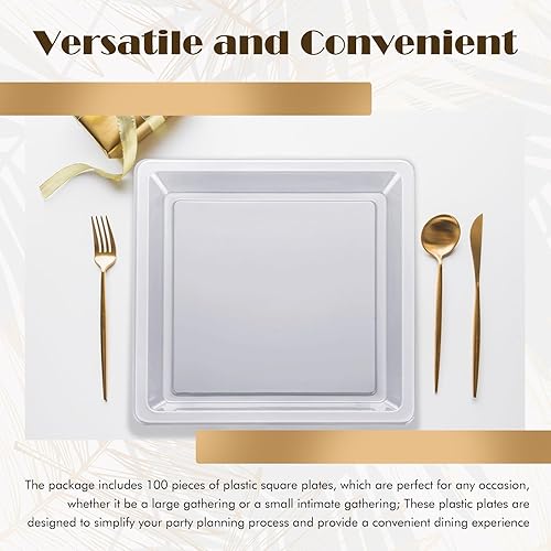 Miniatura 6 de 100 platos cuadrados de plástico transparente de 6.5 pulgadas y 9.5 pulgadas, platos desechables transparentes duros y transparentes, platos de