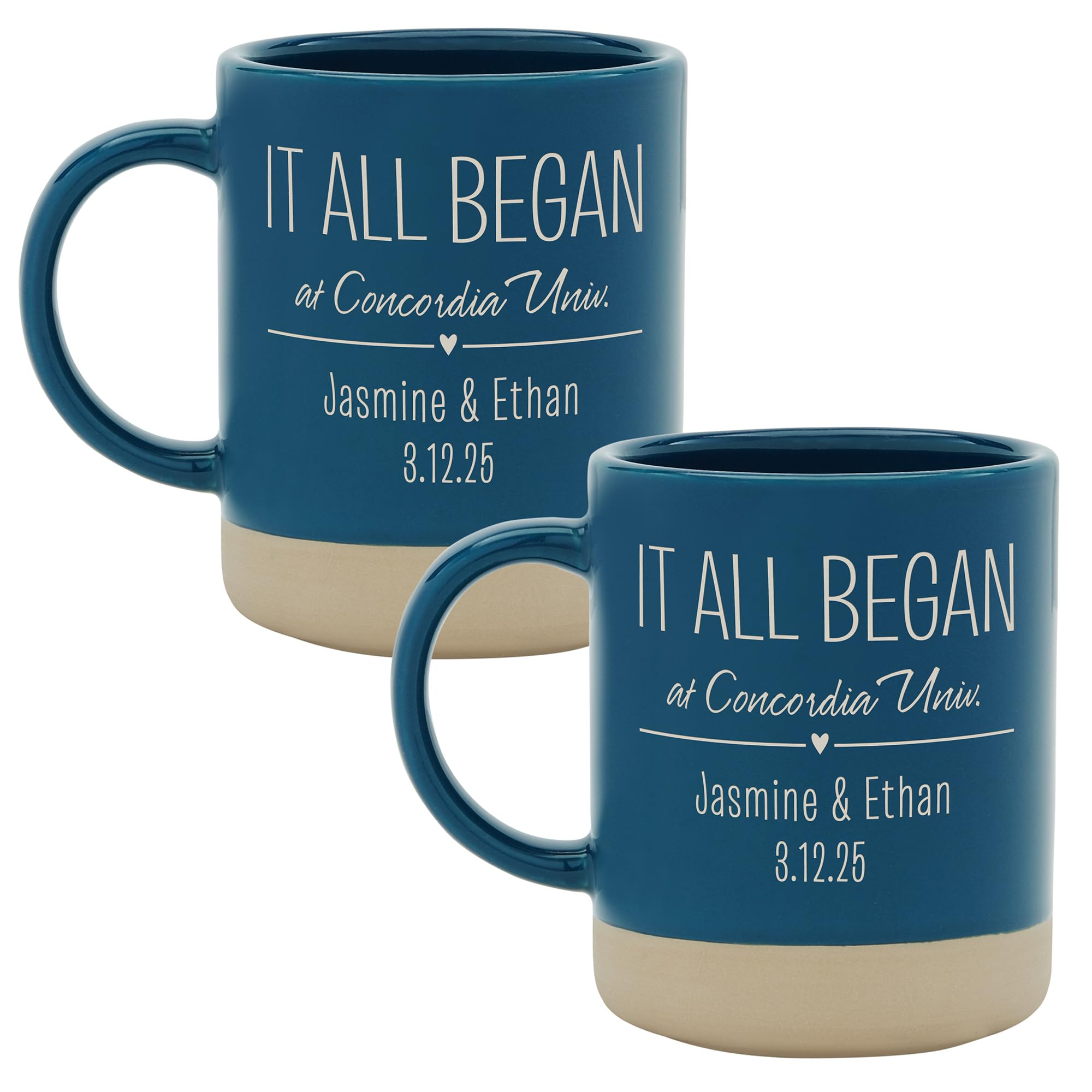 Let's Make Memories Personalized Stoneware Mug Set - For Valentine's Day - For Couples - For Wedding/Anniversary - Set of 2 - Blue - Where It All Began Design