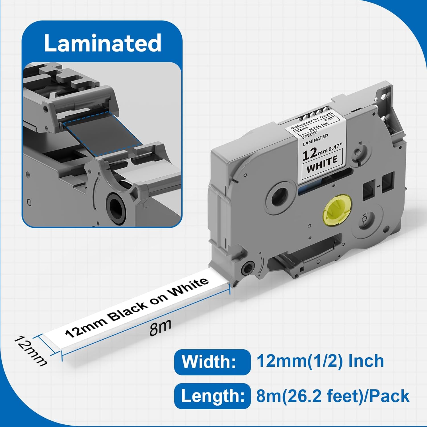 20Pack TZe-231 Replace for Brother P Touch Label Tape 1/2" *26.2ft TZ Tape Laminated White Compatible with Brother PT-D210 D220 H110 D400 D410 D610BT, 12mm x 8m