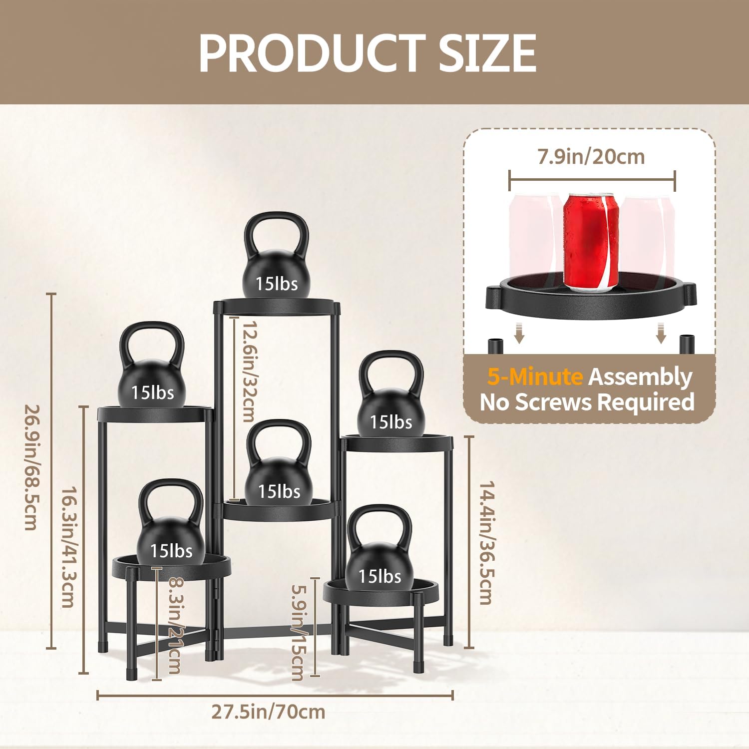 LASZOLA 6 Tiered Plant Stand Indoor Outdoor with Plastic Tray, Corner Folding Tall Flower Display Rack, Modern Plant Holder Shelf for Outdoor Patio Porch Garden Office Living Room, Black