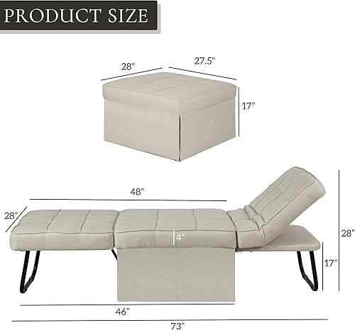 Miniatura 2 de Silla cama cama, cama otomana convertible 4 en 1, sofá cama plegable con respaldo ajustable, no requiere montaje para apartamento, sala de estar y