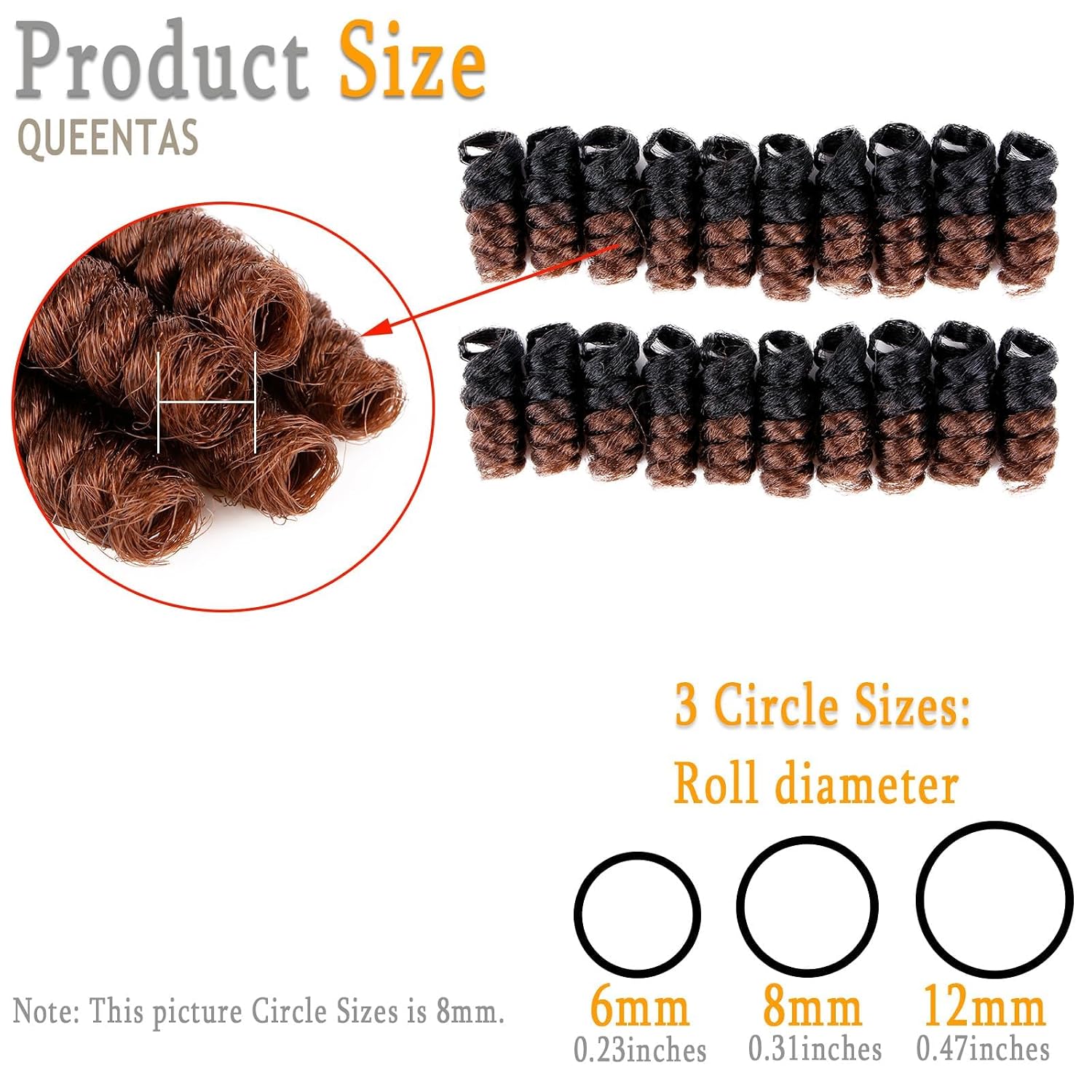 QUEENTAS 3 Pack 10 Inch Crochet Hair Extensions for Black Women Natural Black/Brown Easy Install African Jamaican Bounce Jerry Wand Spiral Curly Braid(8mm)Long-Lasting Shape for Daily Wear DIY Styling