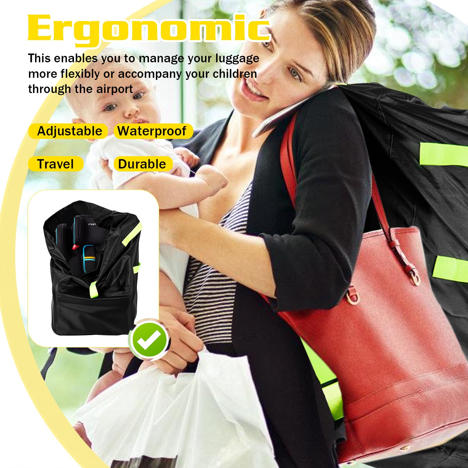 Sac de transport pour siège enfant : Sac de transport imperméable pour poussette Tissu Oxford, sac de siège enfant pour siège auto bébé, sac de voyage portable en soute, sac de siège auto pour pousset