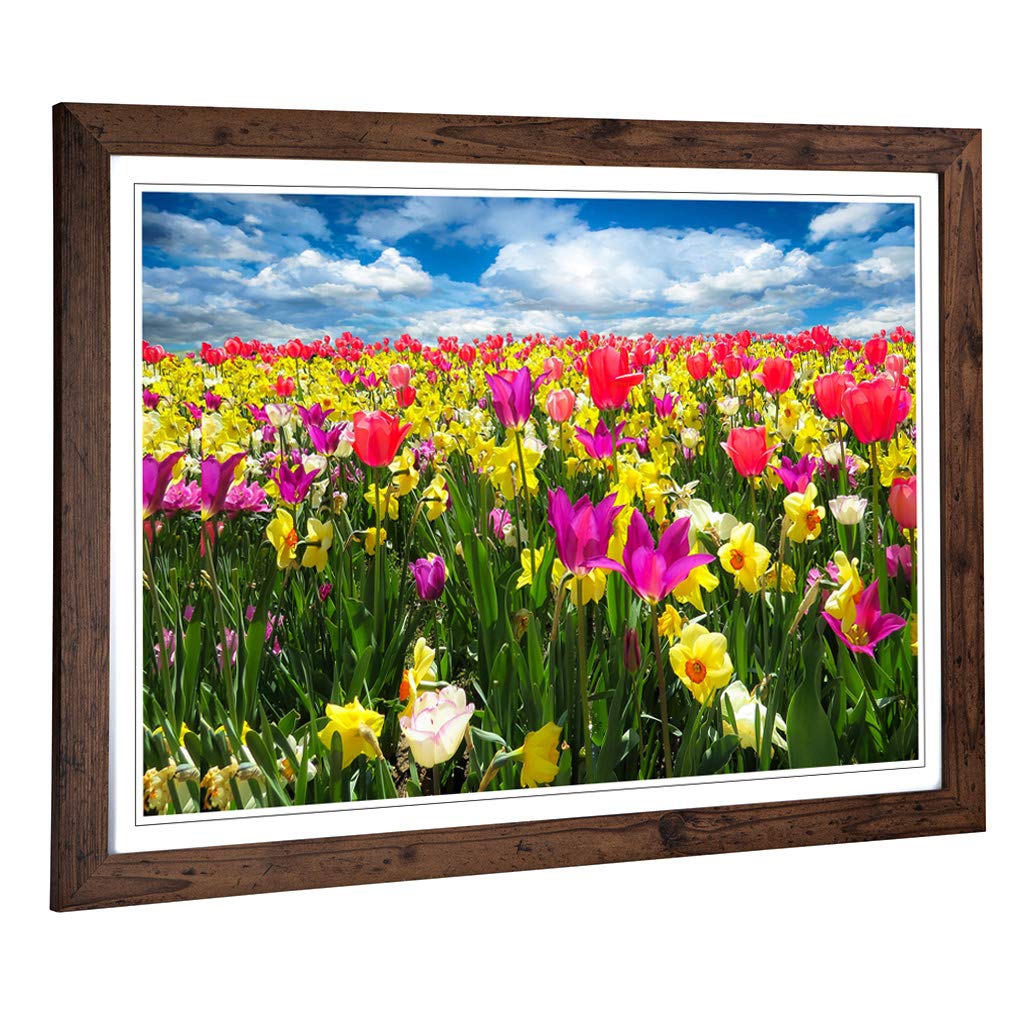 Big Box Art Framed Print of Flower Meadow Landscape Design | Wall Art Picture | Home Decor for Kitchen, Living, Dining Room, Bedroom, Hallway, Office, Walnut, A2 / 24.5x18 Inch / 62x45cm