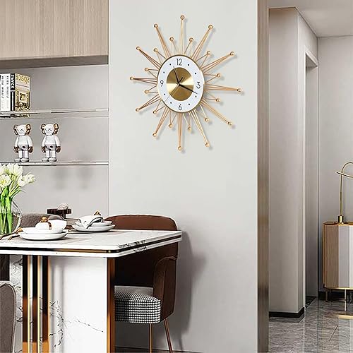 Miniatura 2 de Reloj de pared grande silencioso de 19.6 pulgadas para decoración de sala de estar, reloj de pared dorado con forma de explosión de sol y estrella,