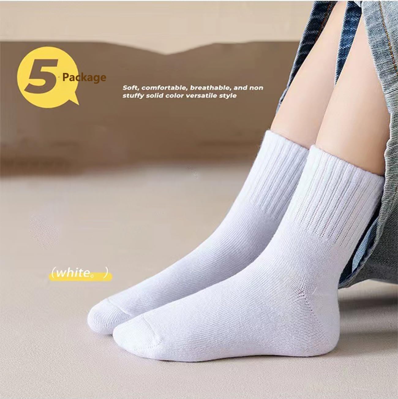 5 Pairs Boys Crew Socks Kids School Uniform Athletic White Socks for Boys Girls (for 6-9 Years) - Image 4