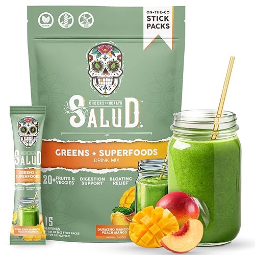 Miniatura 8 de Polvo de verduras Salud 2-en-1 + sobres de mezcla de bebida de superalimentos, más de 20 frutas y verduras, probióticos, prebióticos, apoya la salud