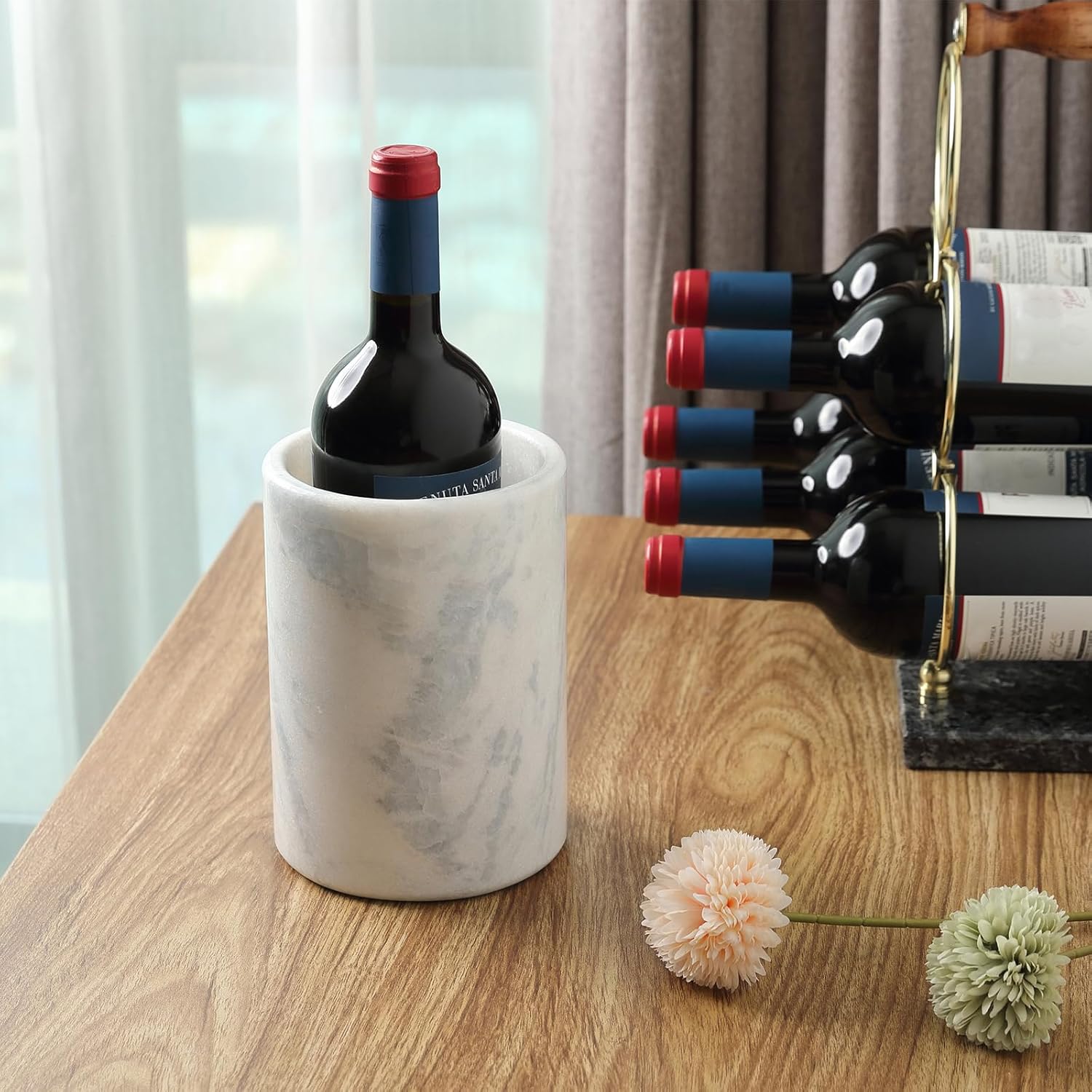 BCS Marble Wine Bottle Chiller - Versatile Wine Chillers for Bottles - Applicable to Kitchen Utensil Holder/Makeup Brush Holder/Pen Holder for desk That Also Serves as Lamp Shade - Image 5
