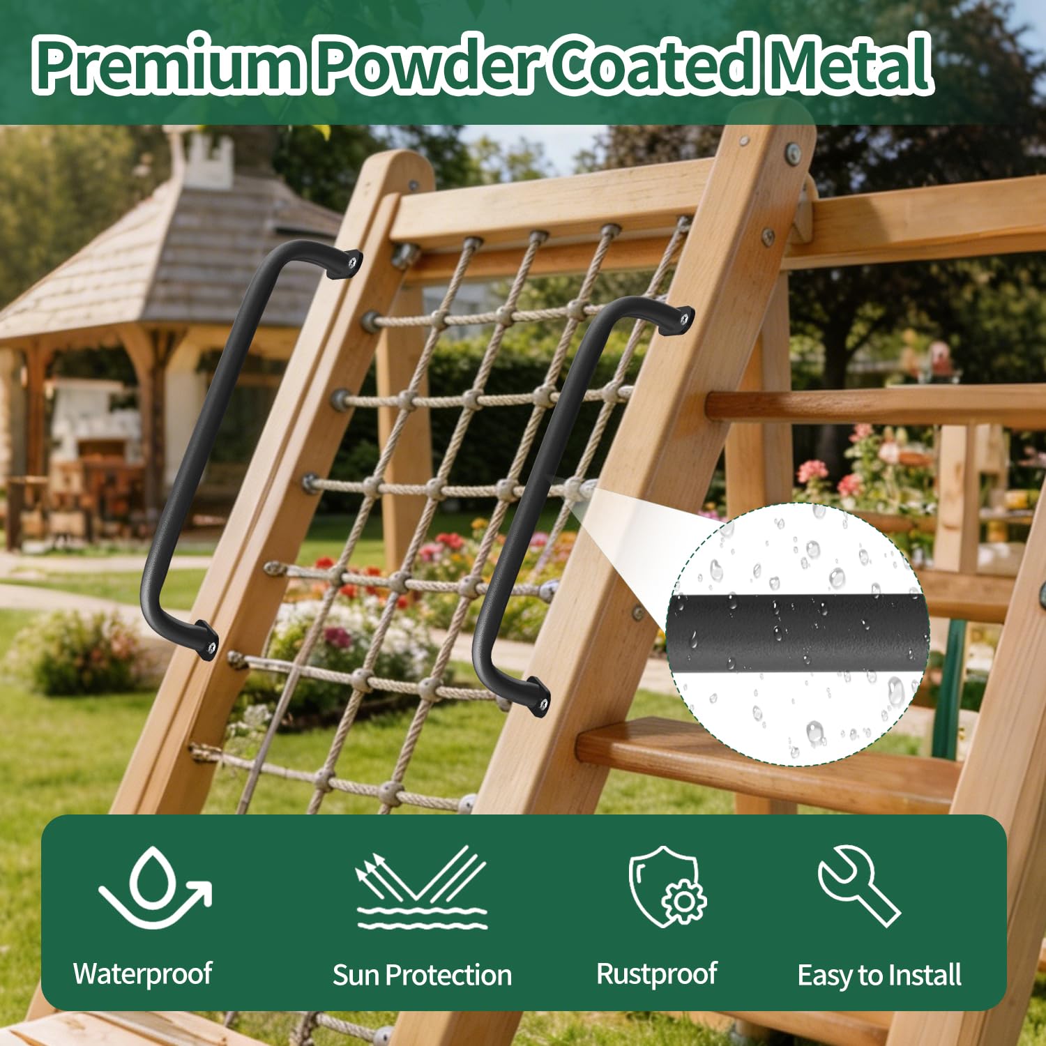 Paquete de 6 barras de acero para niños, juego de escalada de patio trasero, accesorios de juego de escalada de 17 pulgadas, kit de barra de mono negro con tornillos para columpio de patio