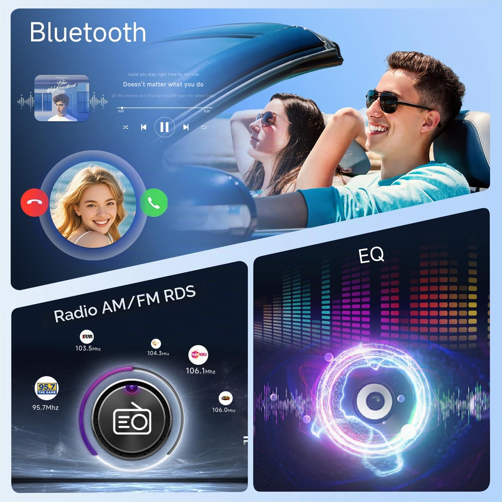 Hodozzy Autoradio 1 Din avec Carplay Android Auto sans Fil, écran Tactile 6,5 Pouces avec Bluetooth, Poste Radio Voiture Multimédia AM FM RDS MP5, Mirror Link, Type-c/USB/AUX SWC EQ, Caméra Recul