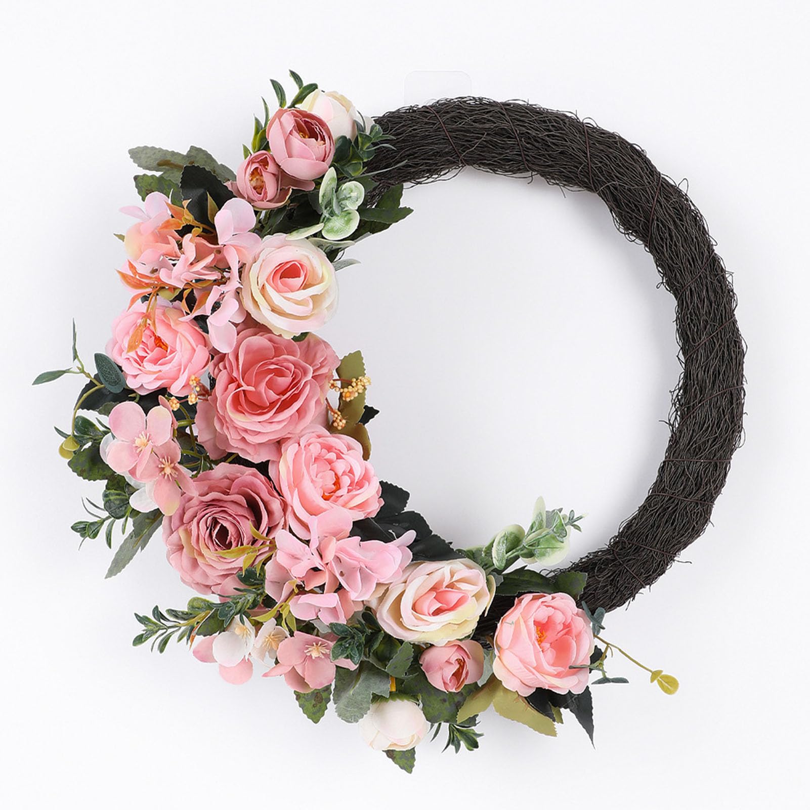 Ghirlanda Primaverile Artificiale con Fiori, Decorazione Primaverile Ed Estiva per Pasqua, Rose Rosa Realistiche, Decorazione da Appendere Alla Porta per Interni Ed Ester (Ghirlanda di rose