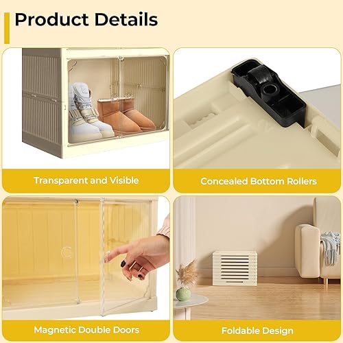 Miniatura 4 de GCCSJ Organizador de zapatos plegable de 9 niveles, 18 pares, estante de zapatos plegable de plástico, armario de almacenamiento plegable con puerta