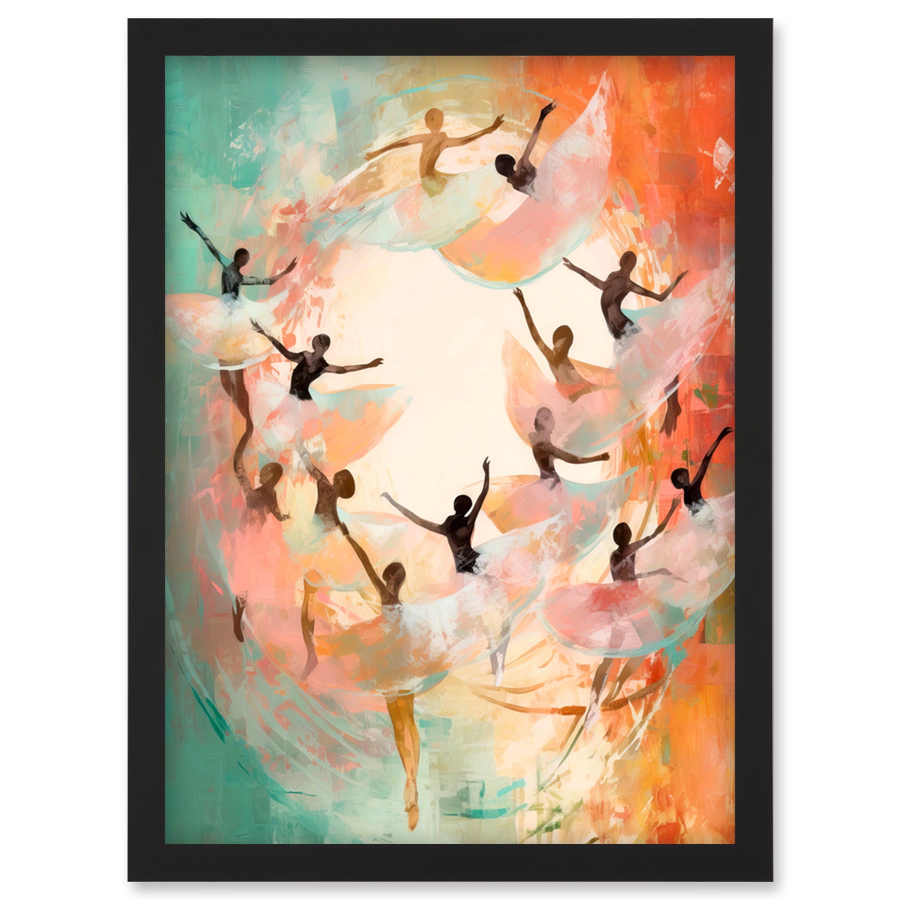 Artery8 The Tornado Ballet Oil Painting Abstract Turquoise Pink Musical Swirl Dancers Artwork Framed Wall Art Print A4