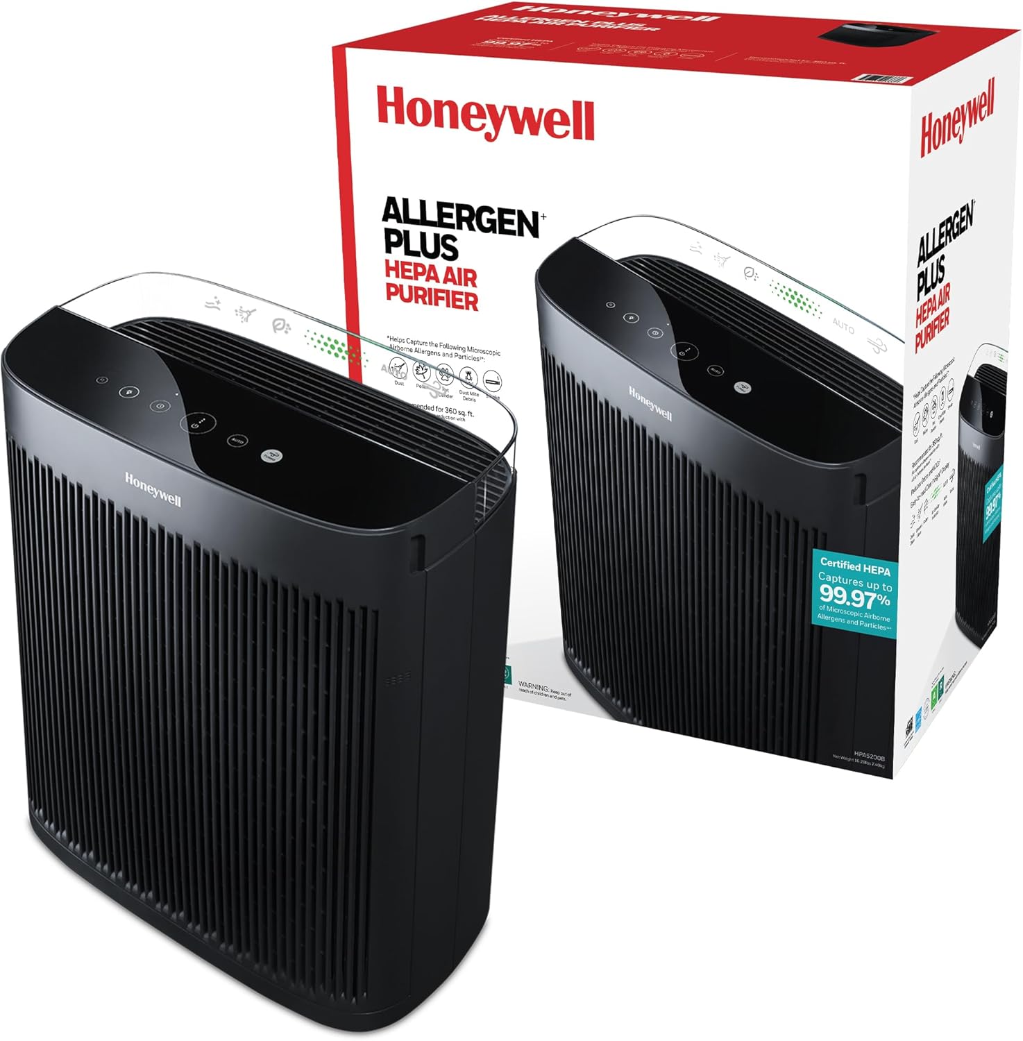 Honeywell HEPA Air Purifier for Home, Large Rooms Up To 1700 ft² in 1 hr, Air Quality Indicator, Auto Mode, Reduces Allergens, Dust, Pollen, Smoke, Pet Dander, Black, HPA5200 1700 sq. ft - Image 1 of 12