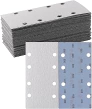Sanding Paper, 3.7 x 7.3 inches (93 x 185 mm), Magic Type, #600, 30 Sheets, Orbital Sander Paper, Square Sandpaper, Includes 8 Dust Suction Holes, White, Square Sanding, Paint Finish, Metal Polishing, Woodworking DIY Work, Prevents Clogging Sanding Paper