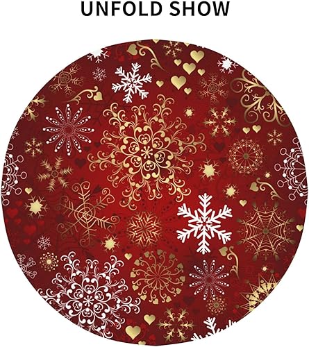 Miniatura 4 de Sweetshow Mantel redondo de Navidad de 60 pulgadas con diseño de copos de nieve blancos y dorados, a prueba de polvo, resistente a las arrugas, para