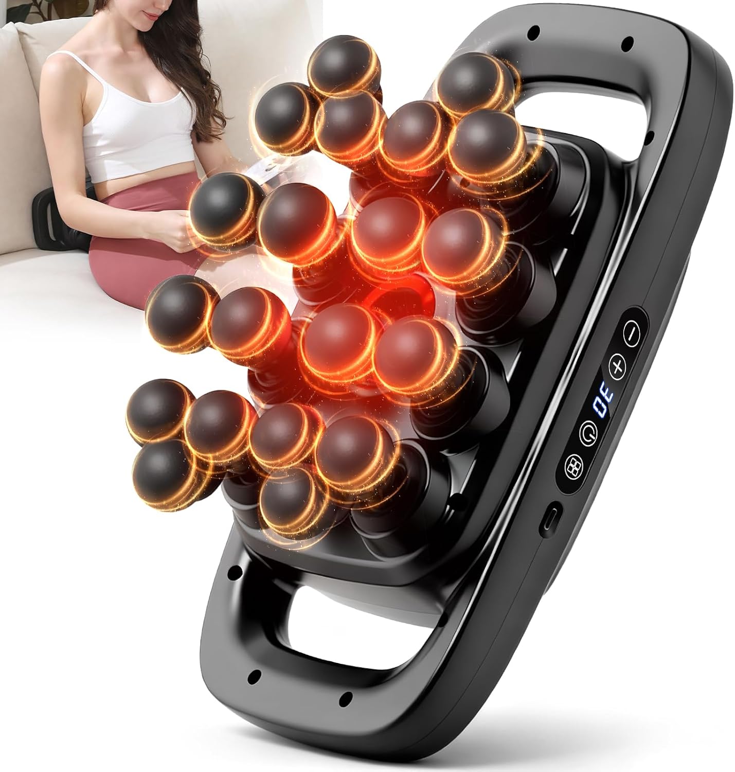 20-Head Massage Gun Set, Deep Tissue Percussion Massager with 3 Modes & 30 Intensities, Muscle Massager Pain Relief Portable Massage Gun for Back/Legs/Waists (Black, 20-Head)