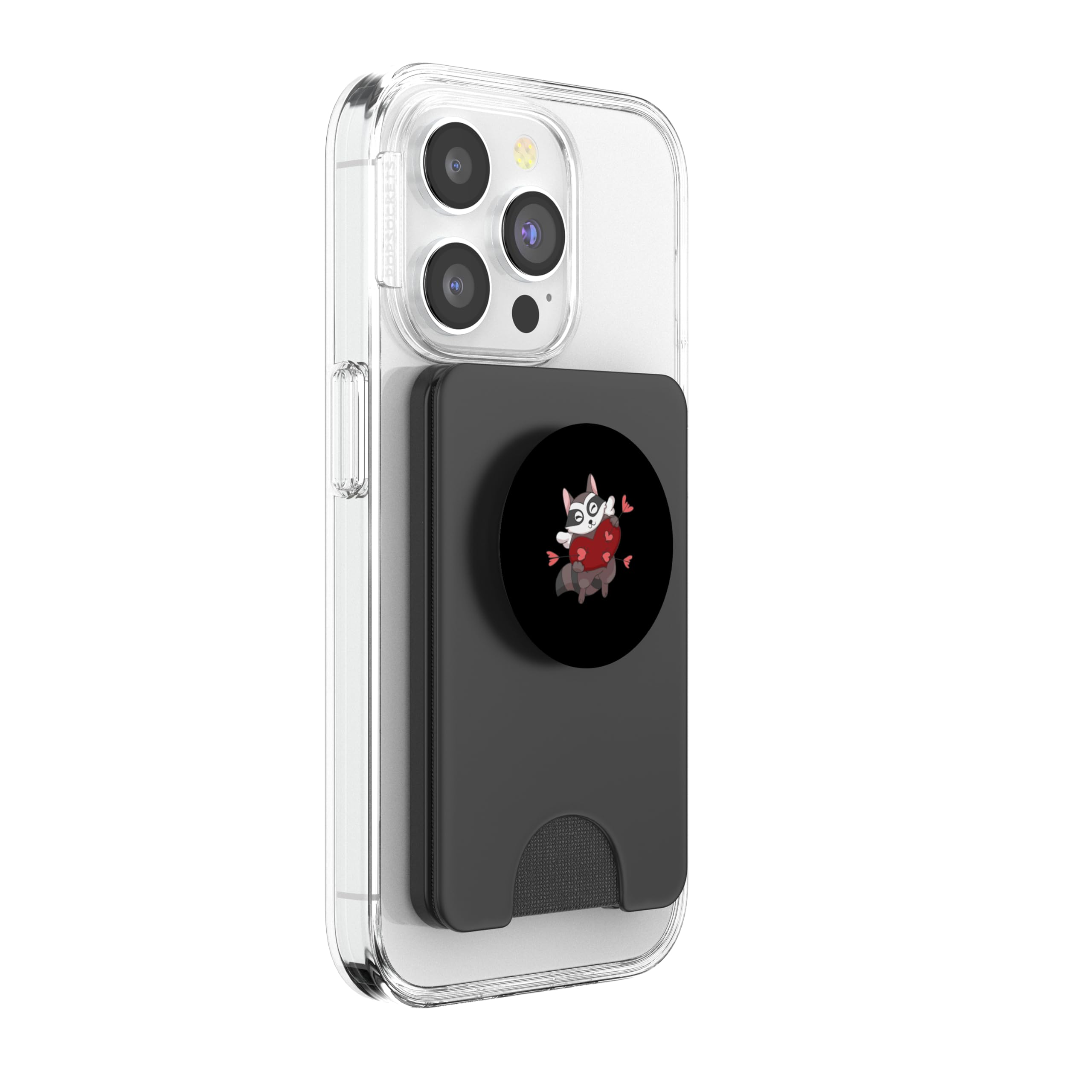 Raccoon Valentine Trash Panda Cupid Heart Valentines Day PopSockets PopWallet for MagSafe, Black - Image 4