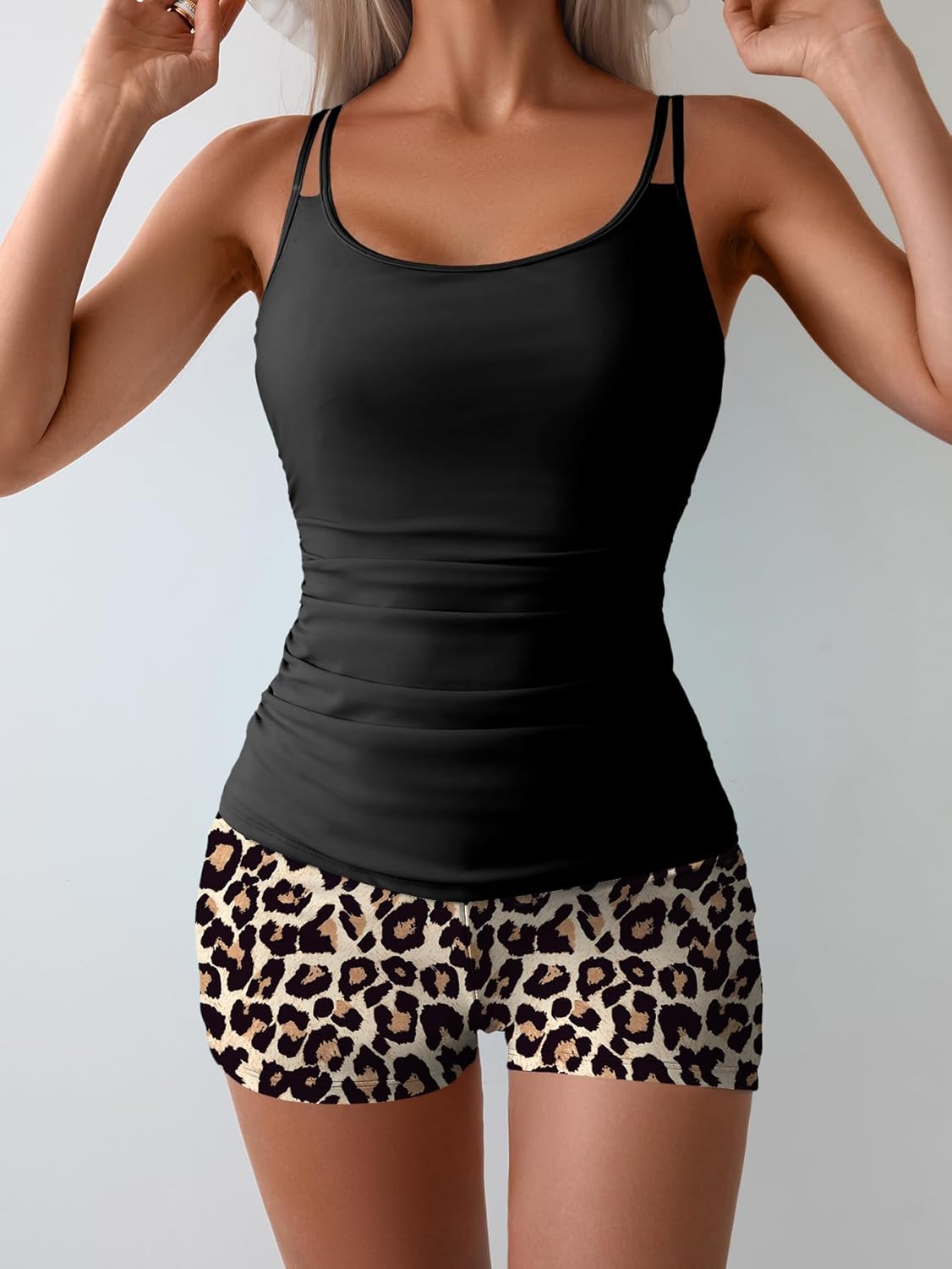 Eomenie Women's Swimsuit Tankini Set Modest Tummy Control Slimming Bathing Suits Two Piece Swim Suit with High Waisted Short - Image 5