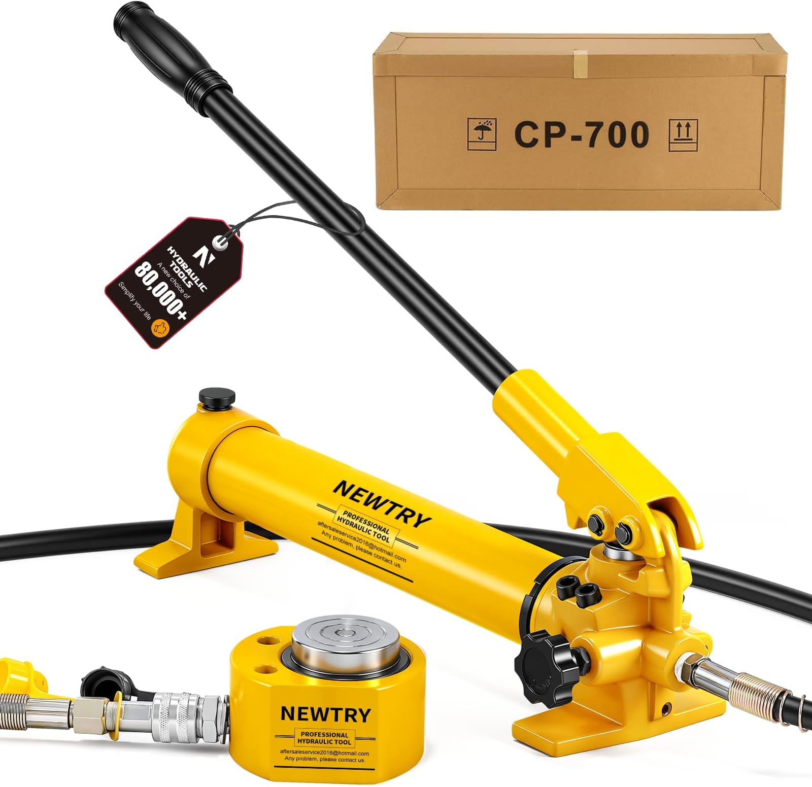 NEWTRY 50 ton Low Profile Hydraulic Ram Jack + Hand Pump Stoke 16mm(0. 63inch) Mini Protable Hydraulic Cylinder Industrial Super Thin Lifting Jack