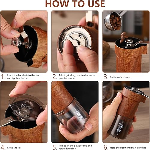 Miniatura 5 de Bincoo Molinillo de café manual con rebabas de acero inoxidable, grosor ajustable, plegable, con bolsa portátil, molinillo de café de mano portátil