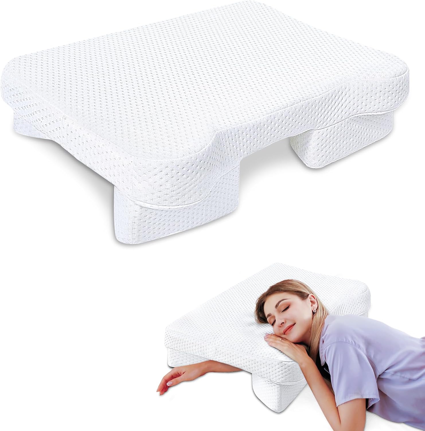 Side Sleeper Pillow with Arm Hole, Shoulder Relief System for Neck and Shoulder Pain, Arm Hole Pillow for Side, Back and Stomach Sleepers - White