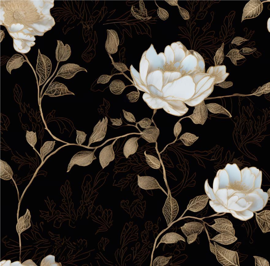 Vintage Dark Black Golden Floral Wallpaper Peel and Stick